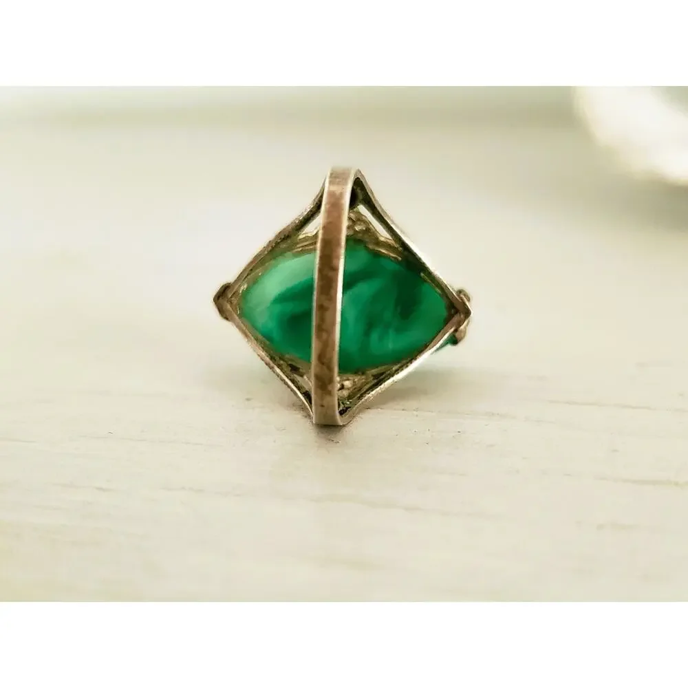 Vintage Sterling Silver Filigree Peking Glass Pinky Ring